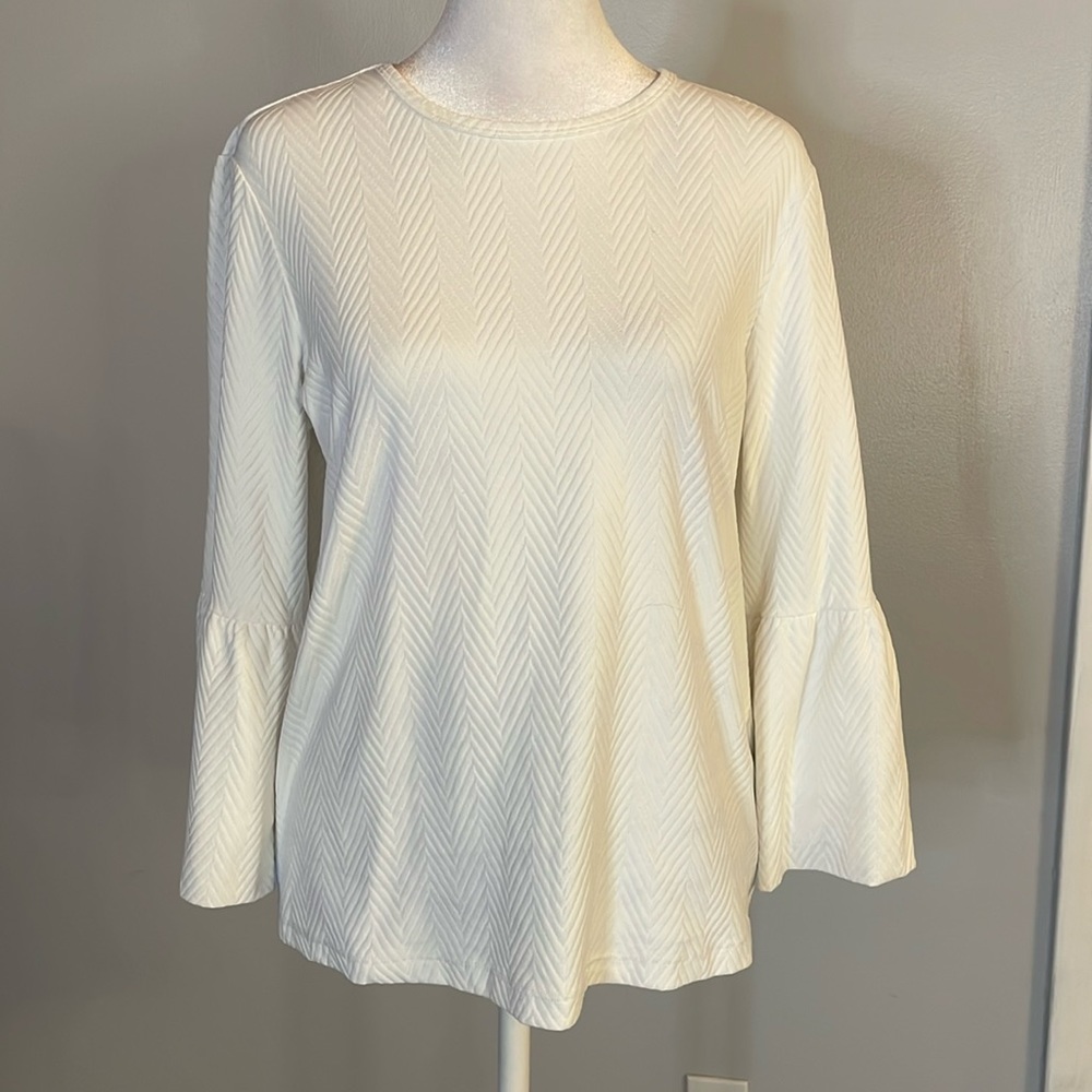 [J. McLaughlin] White Chevron Knit Blouse - Size Small